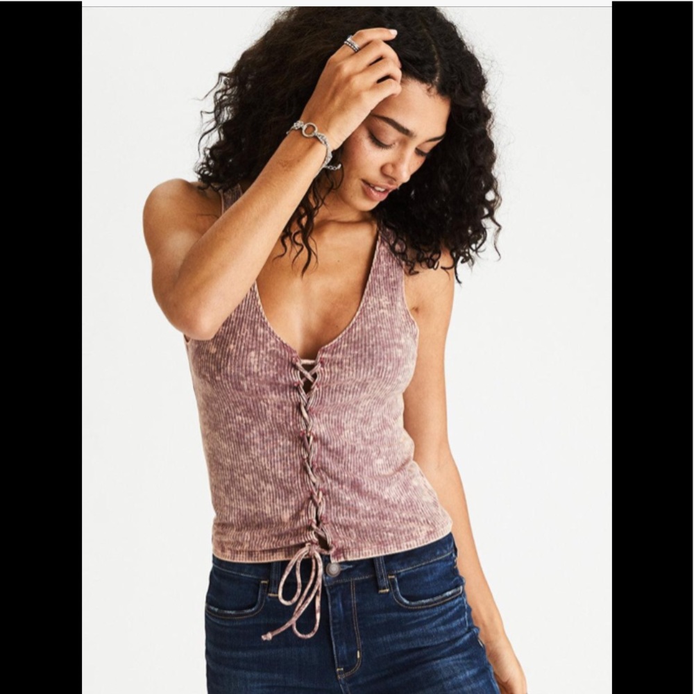 American Eagle soft ribbed lace up tank